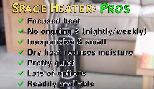 How about the pros and cons of electric space heaters
